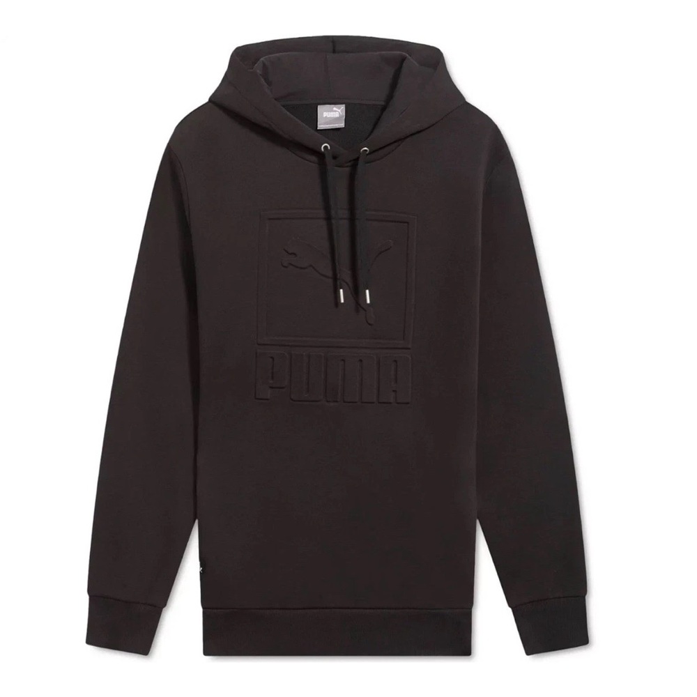$60 PUMA Black Elevate Embossed  Fleece Pullover Hoodie Sz S Small M Medium NEW